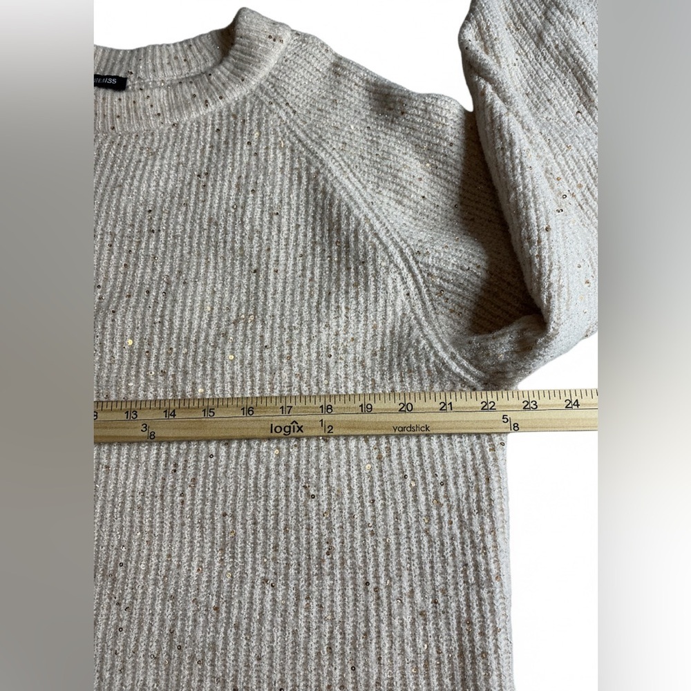 Express Sequin Speckled Knit Sweater - Cream/Oatmeal - Size L - Picture 4 of 8